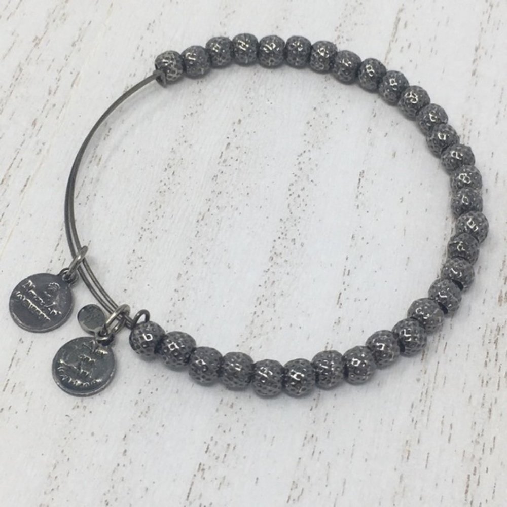 ALEX & ANI Beaded Spacer Charm Silver Tone Bangle